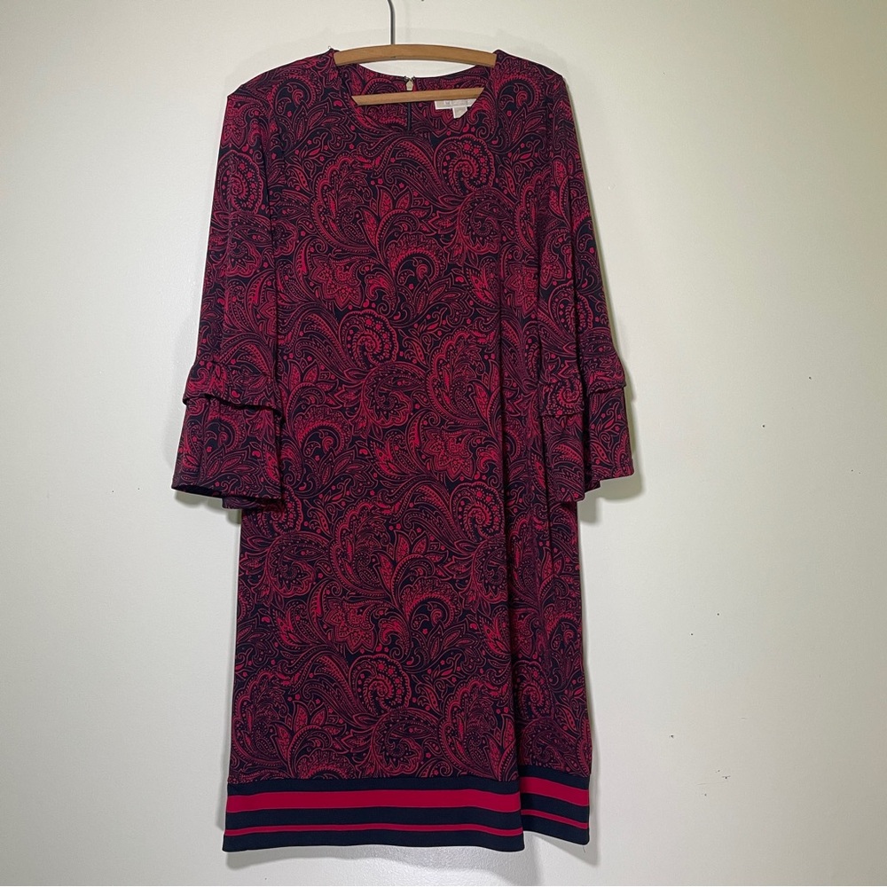 Michael Kors shift dress women’s medium red black paisley ruffle bell sleeves